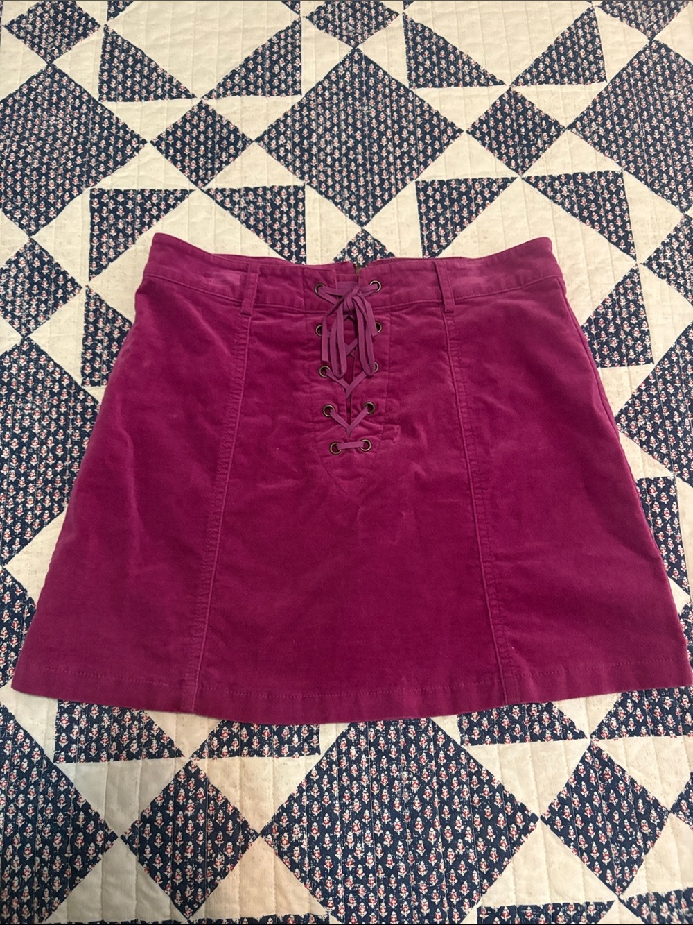 Forever 21 Lace-Up Corduroy Mini Skirt in Magenta